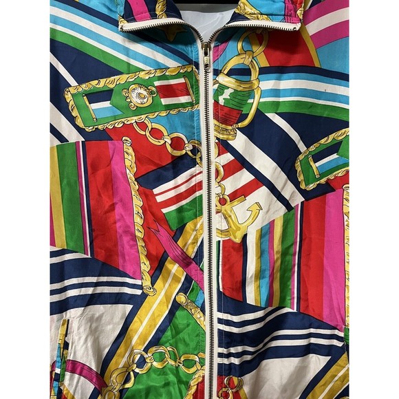 Lady C.A. Sport Jacket Womens 2X Vintage Silk Bold Print Shoulder Pads Nautical - Picture 2 of 12